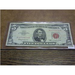 1963 $5 US NOTE RED SEAL