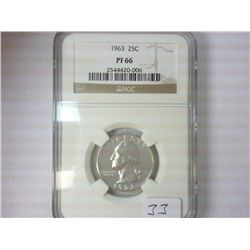 1963 WASHINGTON SILVER QUARTER NGC PF66
