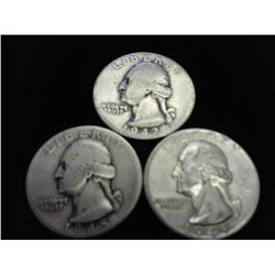 1942, 45 & 49-D WASHINGTON SILVER QUARTERS