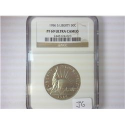 1986-S LIBERTY HALF DOLLAR NGC PF69 ULTRA CAMEO