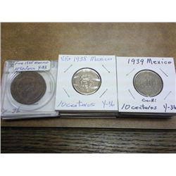 28-MEXICO 10 CENTAVOS 1-1935, 5-1937, 11-1938,