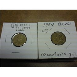 18 BRAZIL 10 CENTAVOS RANGING 1945-61 SOME UNC'S