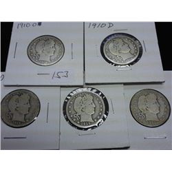 1910-O,10-D,11-D,15 & 15-S BARBER QUARTERS