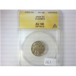 1925 BUFFALO NICKEL ANACS AU58 DETAILS CLEANED