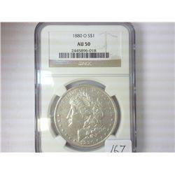 1880-O MORGAN SILVER DOLLAR NGC AU50