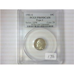 1981-S TYPE I ROOSEVELT DIME PCGS PR69 DCAM