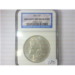 1887 MORGAN SILVER DOLLAR NGC BRILLIANT UNC