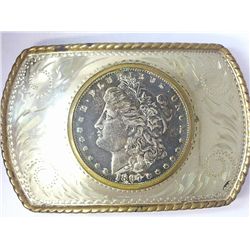 BELT BUCKLE WITH 1897 MORGAN SILVER DOLLAR