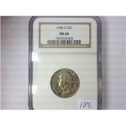 1946-S WASHINGTON SILVER QUARTER NGC MS66 (TONED)