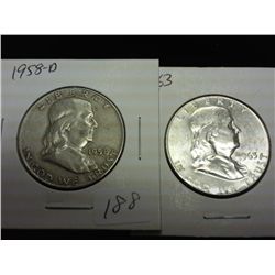 1958-D & 63 FRANKLIN HALF DOLLARS