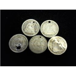 5-(HOLED) OR BENT SILVER HALF DIMES