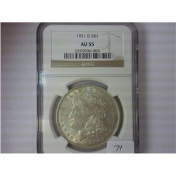 1921-D MORGAN SILVER DOLLAR NGC AU55
