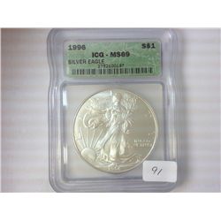 1996 AMERICAN SILVER EAGLE ICG MS69 (BETTER DATE)