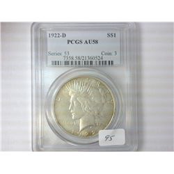 1922-D PEACE SILVER DOLLAR PCGS AU58