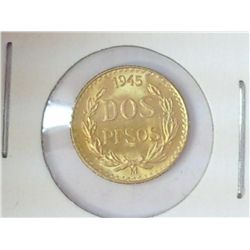 1945 MEXICAN GOLD 2 PESOS (UNC)