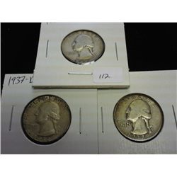 1937 P/D/S WASHINGTON SILVER QUARTERS