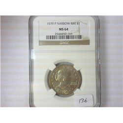 1979-P NARROW RIM SBA DOLLAR NGC MS64