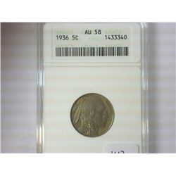 1936 BUFFALO NICKEL ANACS AU58