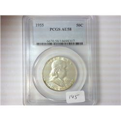 1955 FRANKLIN HALF DOLLAR PCGS AU58