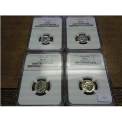 4 NGC SLABS ROOSEVELT DIMES ALL MS64