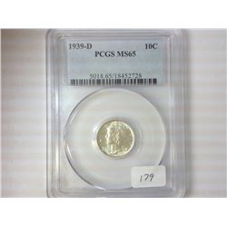 1939-D MERCURY DIME PCGS MS65