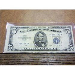 1953-B $5 SILVER CERTIFICATE BLUE SEAL