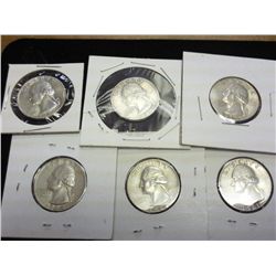 6 ASSORTED WASHINGTON SILVER QUARTERS
