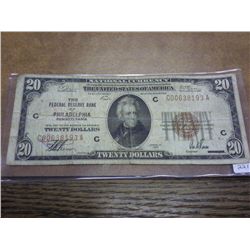 1929 $20 NATIONAL CURRENCY PHILADELPHIA, PA