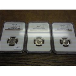1970-D,71-D & 72-D ROOSEVELT DIME NGC MS65