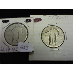 2 UNDATED STANDING LIBERTY QUARTERS