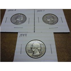 1944- P/D/S WASHINGTON SILVER QUARTERS