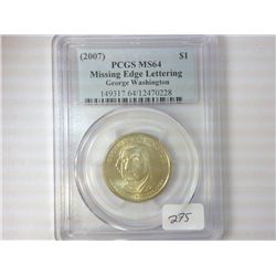ERROR 2007 WASHINGTON DOLLAR MISSING EDGE LETTERS