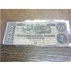CONFEDERATE STATES OF AMERICA $10 CURRENCY