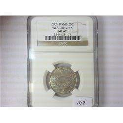 2005-D SMS WEST VIRGINIA QUARTER NGC MS67