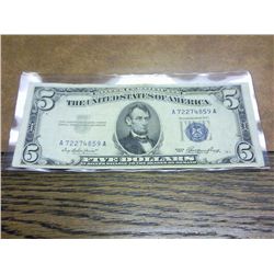 1953 $5 SILVER CERTIFICATE BLUE SEAL