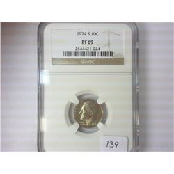 1974-S ROOSEVELT DIME NGC PF69