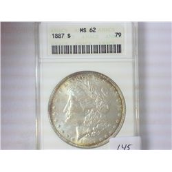 1887 MORGAN SILVER DOLLAR ANACS MS62