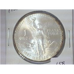 1987 MEXICO ONE ONZA LIBERTAD (UNC) 1 OZ SILVER