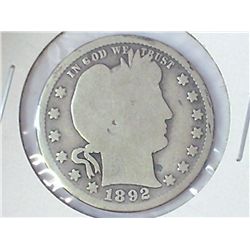 1892-S BARBER QUARTER (BETTER DATE)