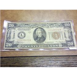 1934-A $20 FRN'S HAWAIIAN OVERPRINT BROWN SEAL