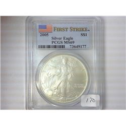 2005 AMERICAN SILVER EAGLE PCGS MS69
