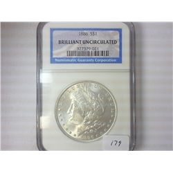 1886 MORGAN SILVER DOLLAR NGC BRILLIANT UNC
