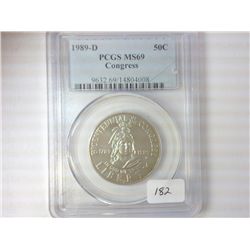 1989-D CONGRESS HALF DOLLAR PCGS MS69