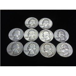 10 ASSORTED 1950'S WASHINGTON SILVER QUARTERS