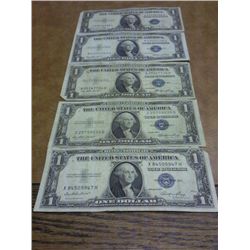 5-ASSORTED 1935 $1 SILVER CERTIFICATES