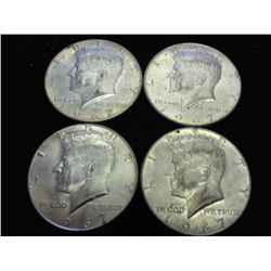 4 ASSORTED 40% SILVER KENNEDY HALF DOLLARS