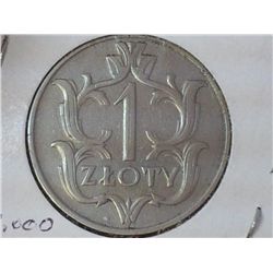 1929 POLISH ONE ZLOTY (1 YEAR TYPE COIN)