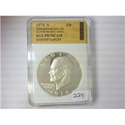 1974-S IKE SILVER DOLLAR SGS PR70 CAM