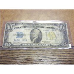 1934-A $10 SILVER CERTIFICATE NORTH AFRICA (RAGGY)