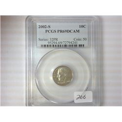 2002-S ROOSEVELT DIME PCGS PR69 DCAM